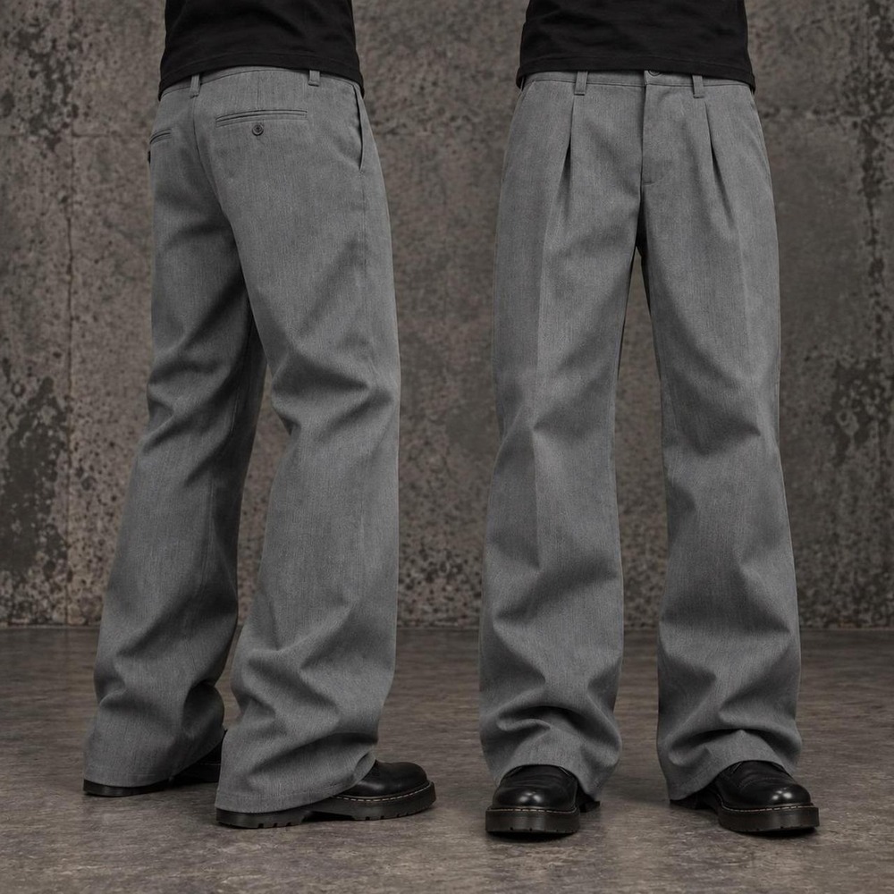 30x30 Gray Pleated Straight Dress Pants Men's Classic Trousers